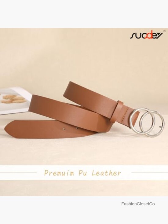 Women\'s Faux Leather Double O-Ring Belt for Jeans Dresses main image 5